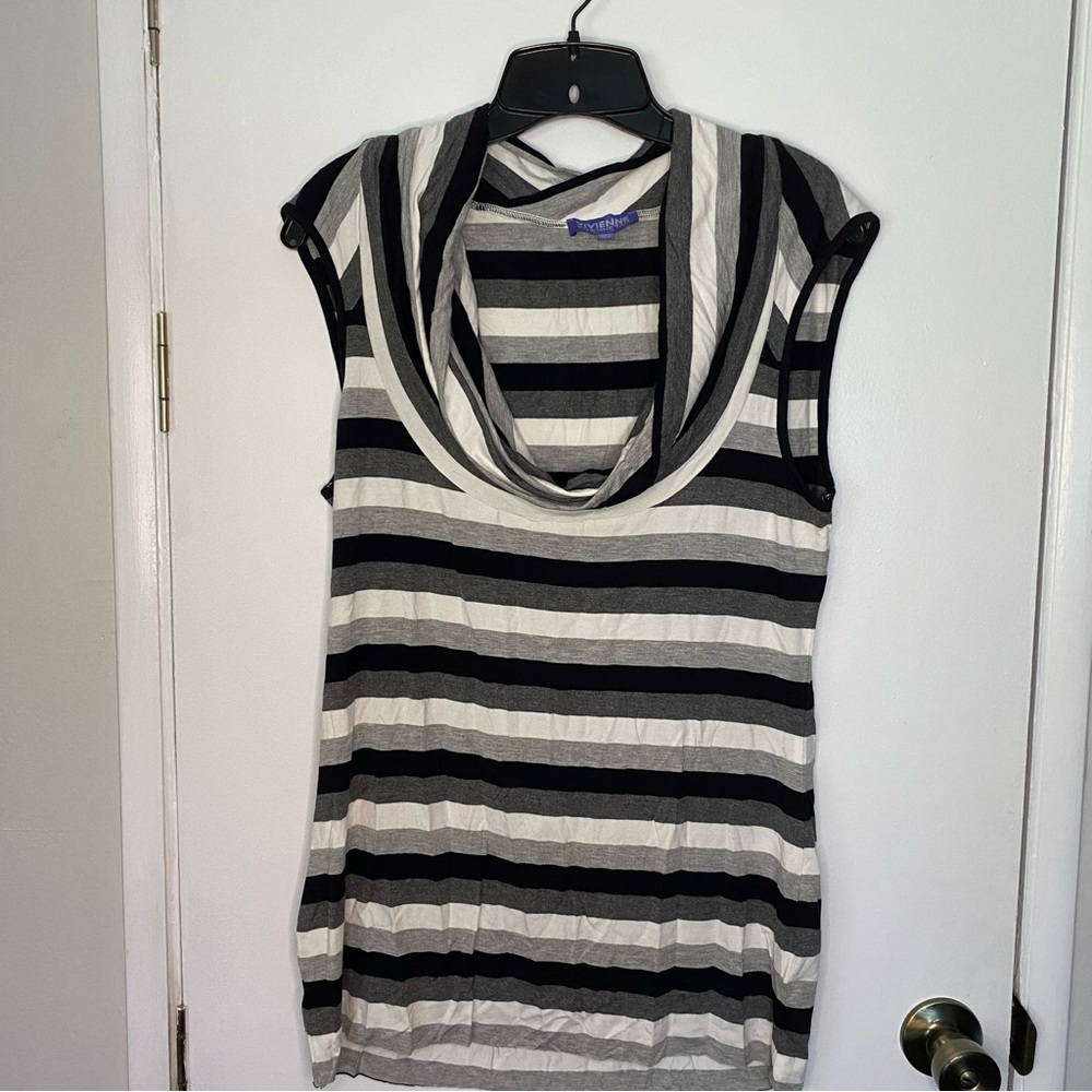 Vivienne Tam Cowl Neck Sleeveless Striped Shirt Sz XL .